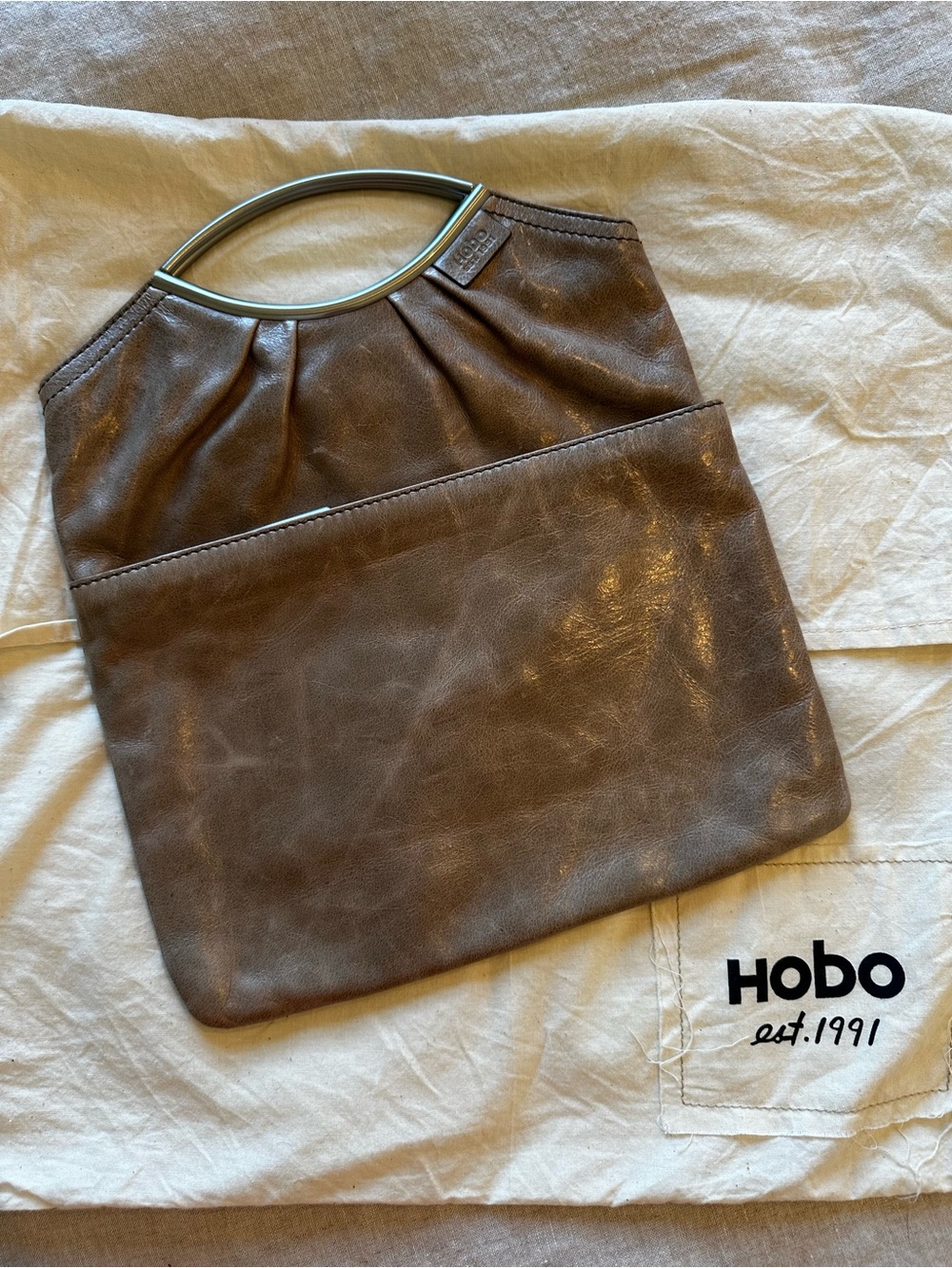 HOBO Brown Leather Wristlet Clutch with Silver Handle